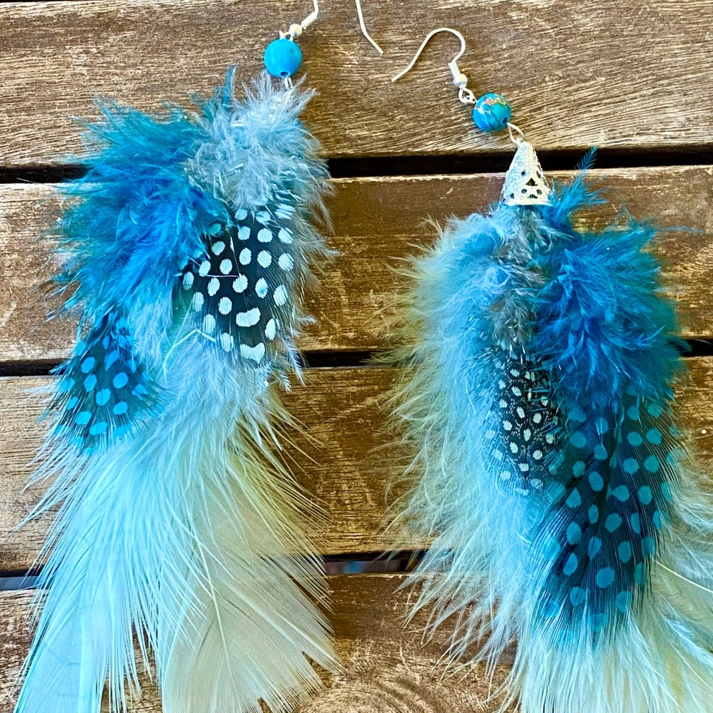 Boho Heaven Skies Feather Earrings